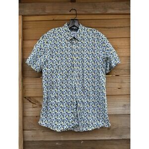 ZARA Short Sleeve Elephant Print Button Down Shirt Size Large Slim Fit